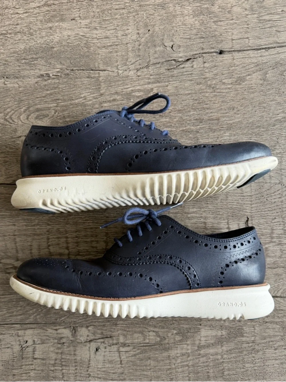 Cole Haan ZeroGrand Wingtip Oxford Navy Leather Shoes Men’s 7.5M - Picture 8 of 15